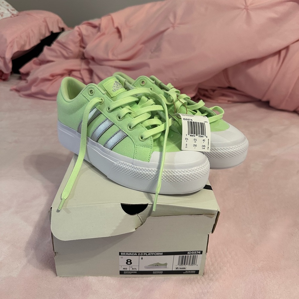 Adidas Mint Green and White Sneakers